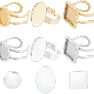 SUNNYCLUE 24 piezas DIY 12 juegos de anillos de dedo en blanco anillos bisel bandejas ajustables de acero inoxidable anillo base anillos en blanco SUNNYCLUE 24 piezas DIY 12 juegos de anillos de dedo en blanco anillos bisel bandejas ajustables de acero inoxidable anillo base anillos en blanco