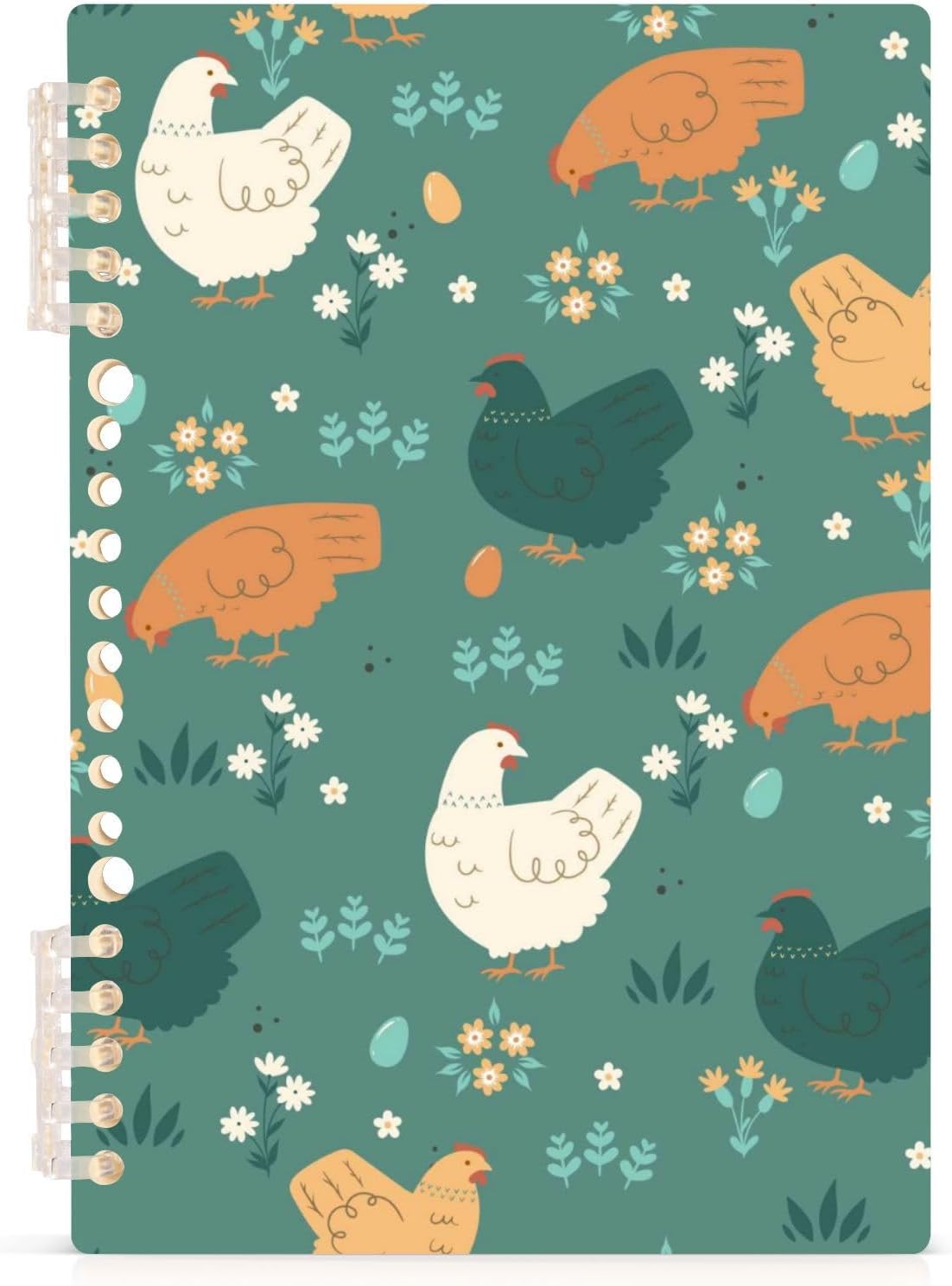 Cute Chickens Floral Farm Animals Cuaderno A5 en espiral, 60 hojas de papel rayado universitario, tapa dura duradera, 8.3 x 5.7 pulgadas