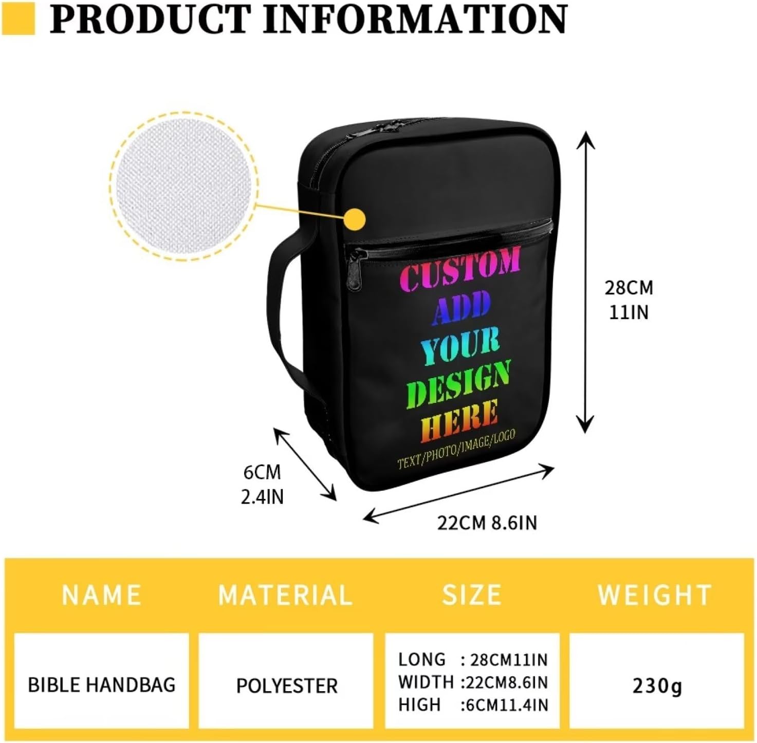 Funda para la Biblia, añade tu diseño de foto, funda de libro para mujeres y hombres, bolsa protectora con asa y bolsillo con cremallera, funda para