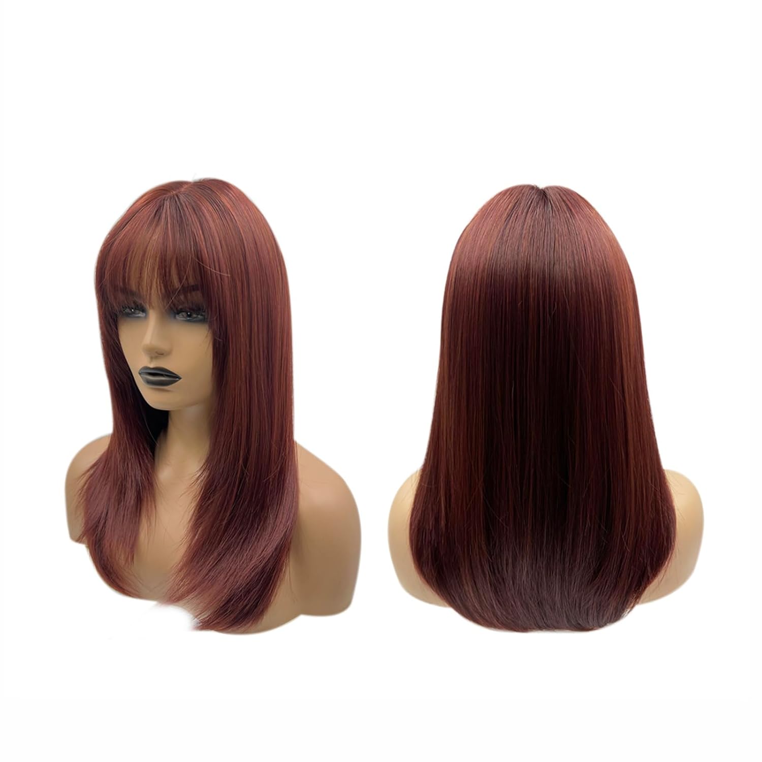 REGGIE – Peluca de color rojo oscuro con flequillo completo, lacio, natural, sin pegamento, pelucas rectas para mujeres, pelucas sintéticas
