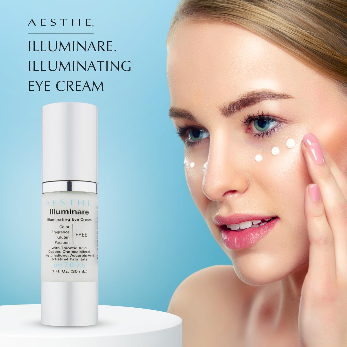 Illuminare – Crema iluminadora para ojos, sin color, sin fragancia, sin gluten, para el cuidado de la piel con ácido tióctico, cobre y más, para