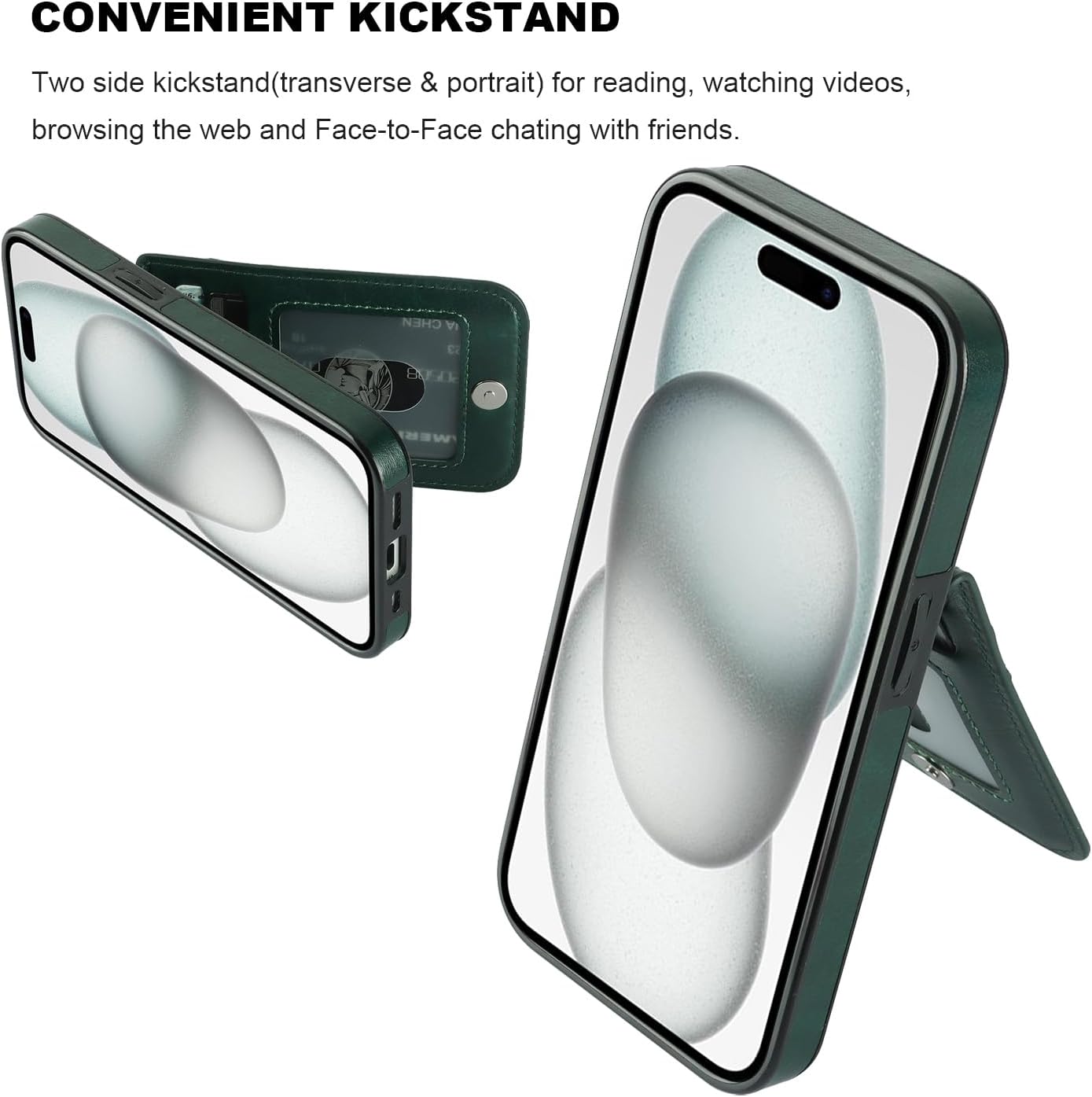 KIHUWEY Funda compatible con iPhone 15 con soporte para tarjeta de crédito, cierre magnético de cuero de alta calidad, función atril, funda