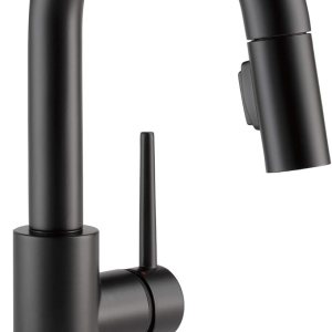 Delta Faucet Trinsic – Grifo de barra negro mate con rociador extraíble, grifo de fregadero de barra negra de un solo agujero, grifos de barra Delta Faucet Trinsic – Grifo de barra negro mate con rociador extraíble, grifo de fregadero de barra negra de un solo agujero, grifos de barra