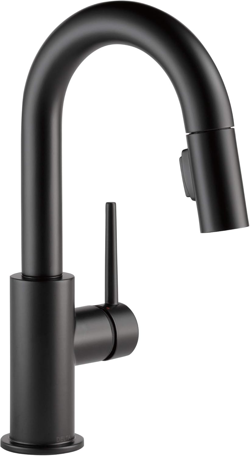 Delta Faucet Trinsic – Grifo de barra negro mate con rociador extraíble, grifo de fregadero de barra negra de un solo agujero, grifos de barra