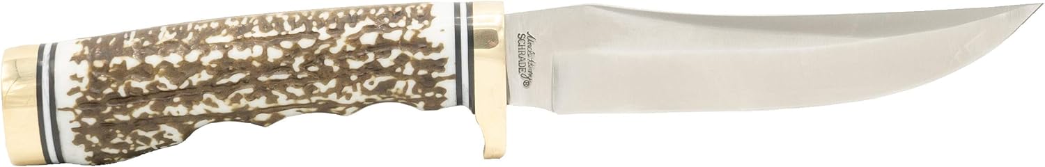 Uncle Henry 153UH – Cuchillo de punta dorada de próxima generación con hoja fija SS de alto carbono de 5 pulgadas, mango de estaglón, piedra
