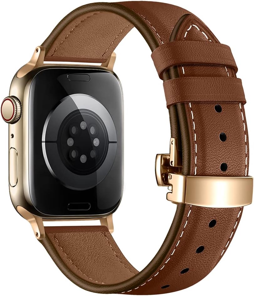 Soft Leather Band For Apple Watch Band 40mm 41mm 44mm 45mm 49mm Ultra 38mm 42mm,Metal Butterfly Buckle Leather Replacement Band for iWatch Series 8