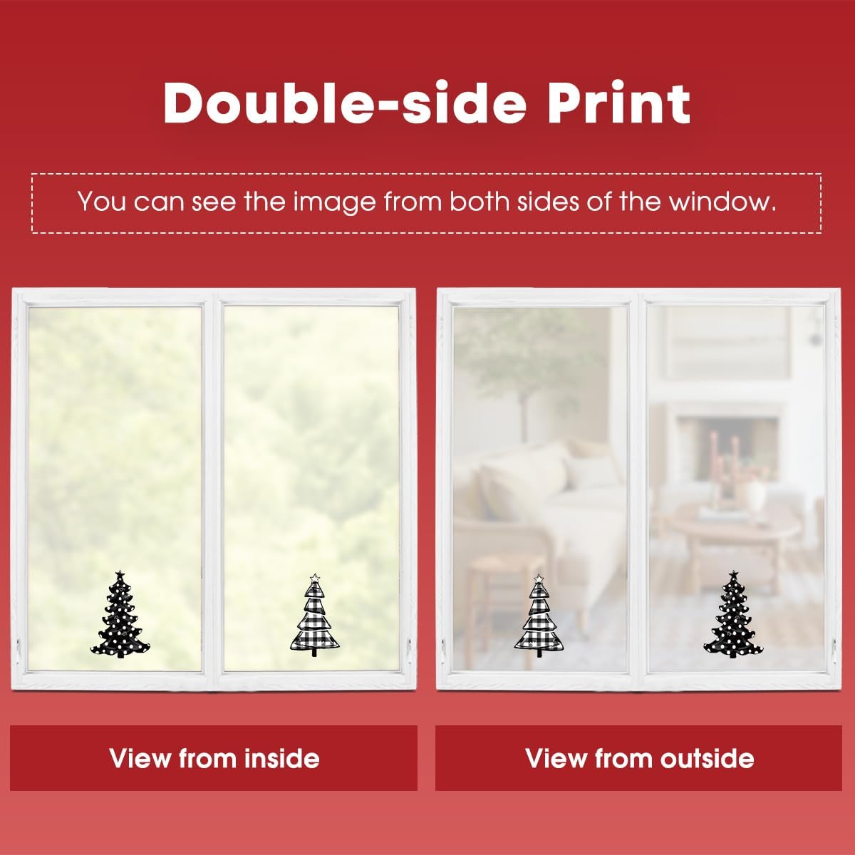 Horaldaily 123 calcomanías de Navidad para ventana, color negro y rojo árbol de Navidad nieve para suministros de fiesta en el hogar, ventana,