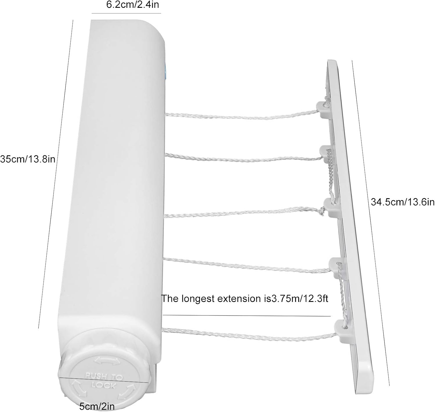 Estink Kit de tendedero retráctil, de plástico, moderno, telescópico, retráctil, cuerda de secado de ropa, colgador de cuerda para interiores y