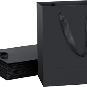 HUAPRINT Bolsa de regalo negra, paquete de 12 bolsas de compras negras con asas de cinta, 7 x 4 x 9 pulgadas, bolsas de regalo para manualidades, HUAPRINT Bolsa de regalo negra, paquete de 12 bolsas de compras negras con asas de cinta, 7 x 4 x 9 pulgadas, bolsas de regalo para manualidades,