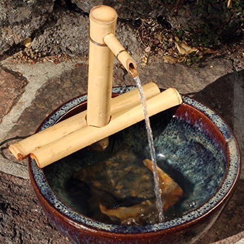 Bamboo Accents Fuente de agua de bambú para exteriores, kit de fuente de agua Zen ajustable de 12 pulgadas, función de agua de bambú resistente a la