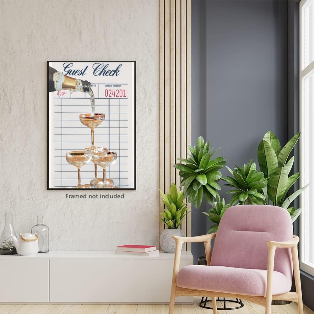 eursky Arte de pared de champán moderno con diseño de cuadros de invitados, diseño retro de champán, póster estético en lienzo para cóctel,