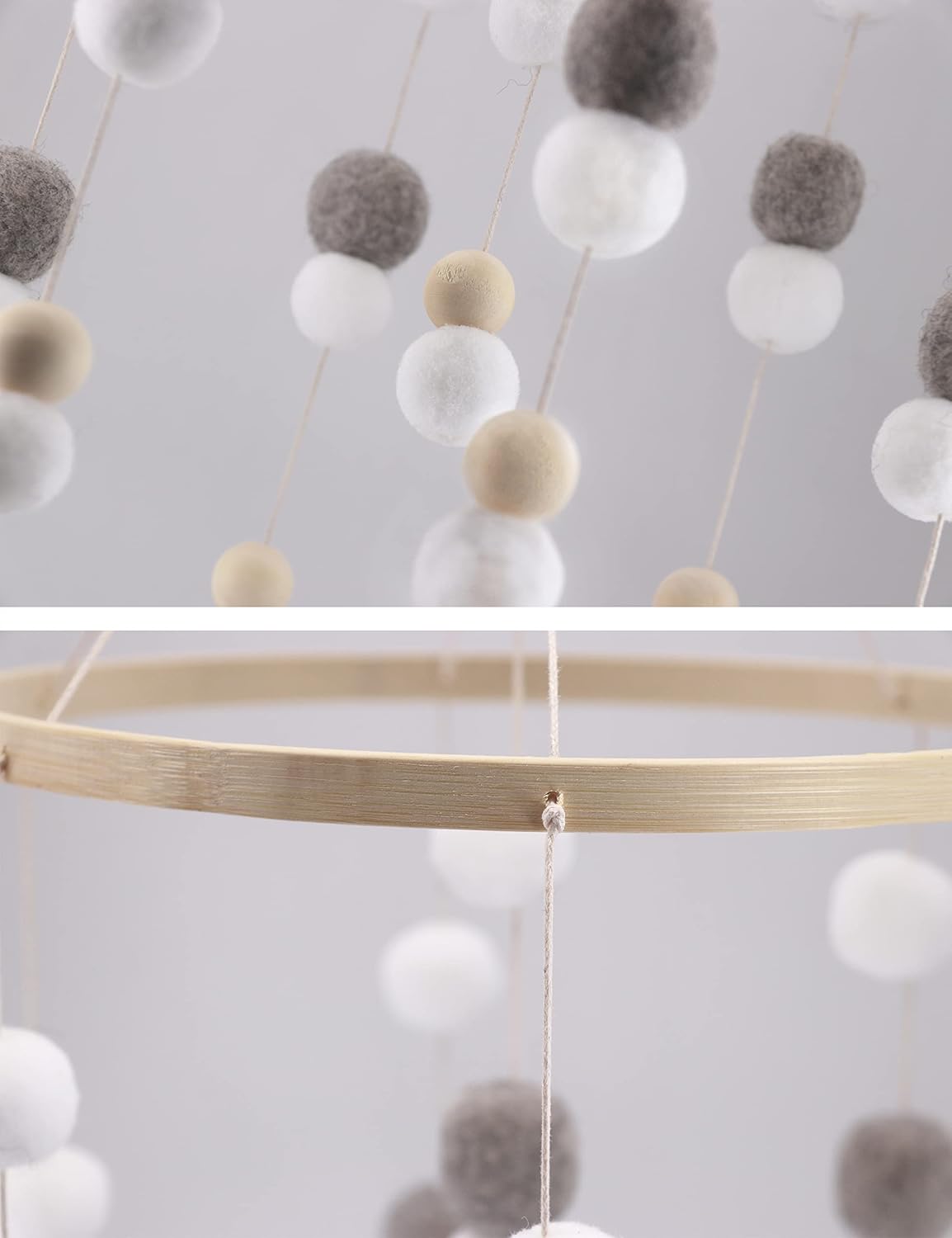 Cuna Baby Mobiles Cama de cuentas de madera para bebés Techo móvil Decorar Colgante Infantil Enfermería (Circular-Blanco Gris Verdura)