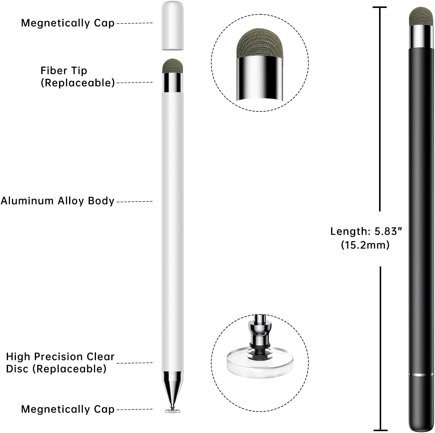 2 lápices capacitivos para pantallas táctiles, lápiz óptico para iPad, lápiz digital 2 en 1 con tapa magnética, lápiz óptico con función de imán