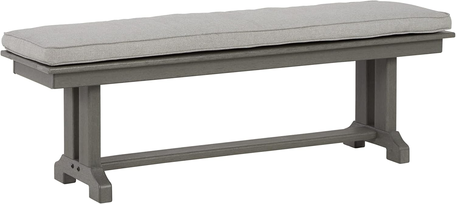 Signature Design by Ashley Visola – Banco de patio HDPE para exteriores con cojín, color gris