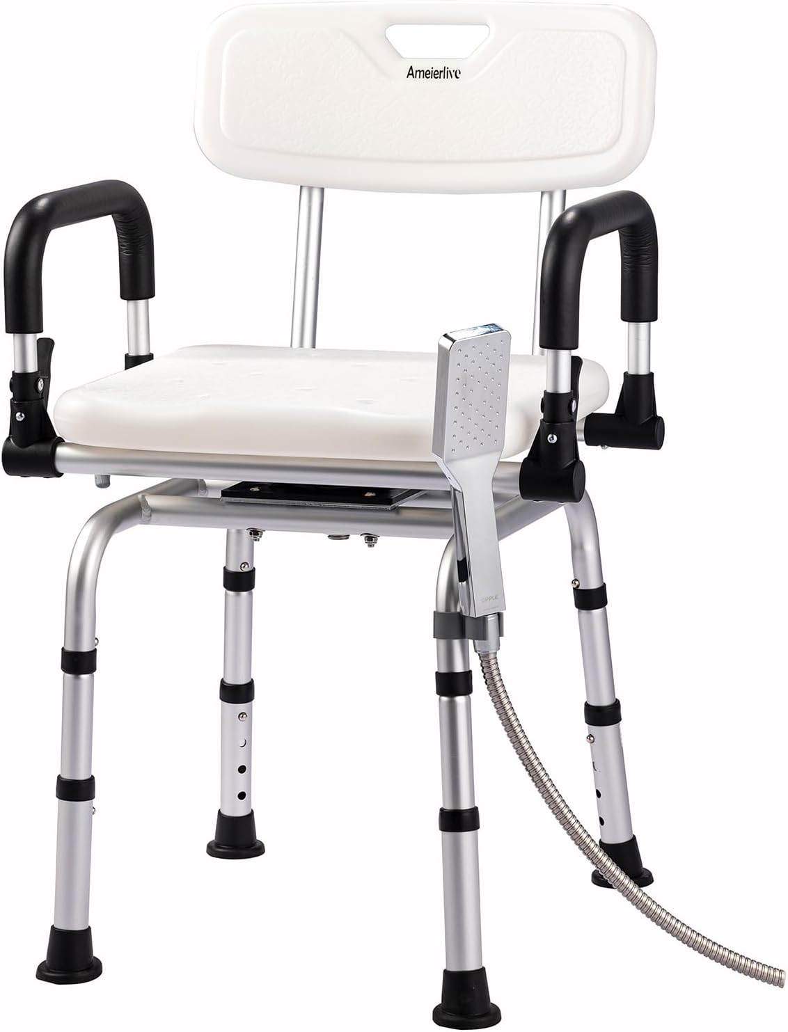 Ameierlive – Silla de ducha con reposabrazos y respaldo para ducha interior, asientos de baño con rotación de 360 para ancianos, discapacitados,