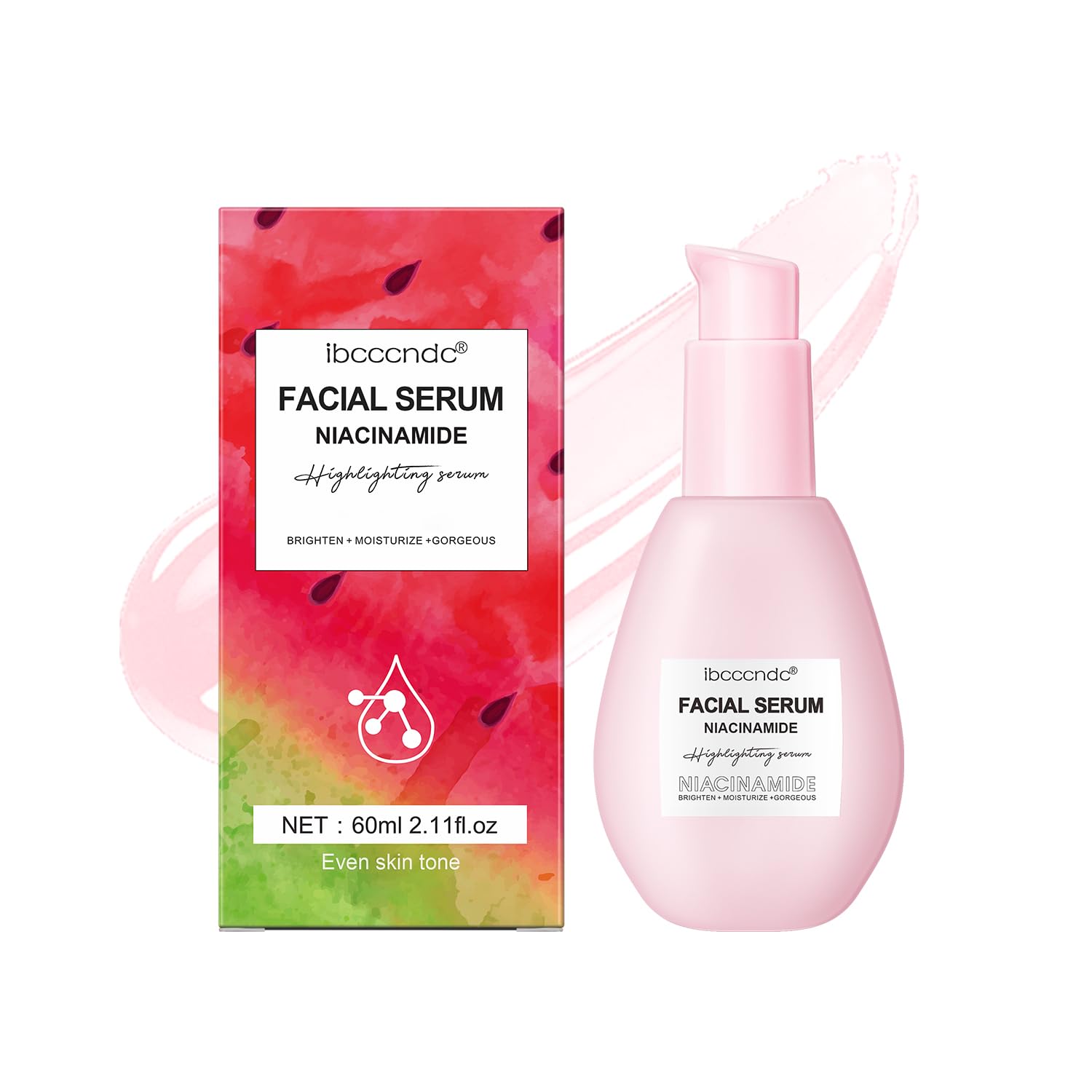 Suero facial hidratante de niacinamida de sandía de 2.0 fl oz, suero facial hidratante con ácido hialurónico, glicerina y vitamina E, iluminador