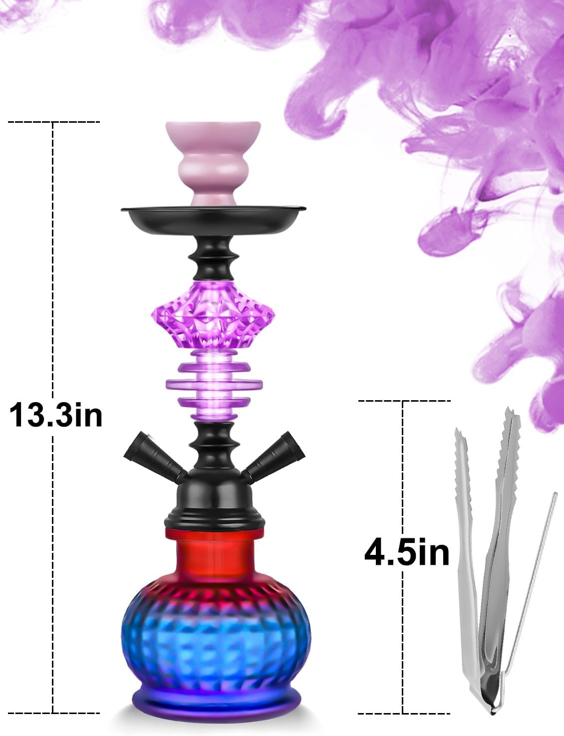 Juego de cachimba de 12 pulgadas con 2 mangueras Shisha Hookah Set con todo – Jarrón de vidrio moderno, 50 láminas de narguile y 50 puntas de