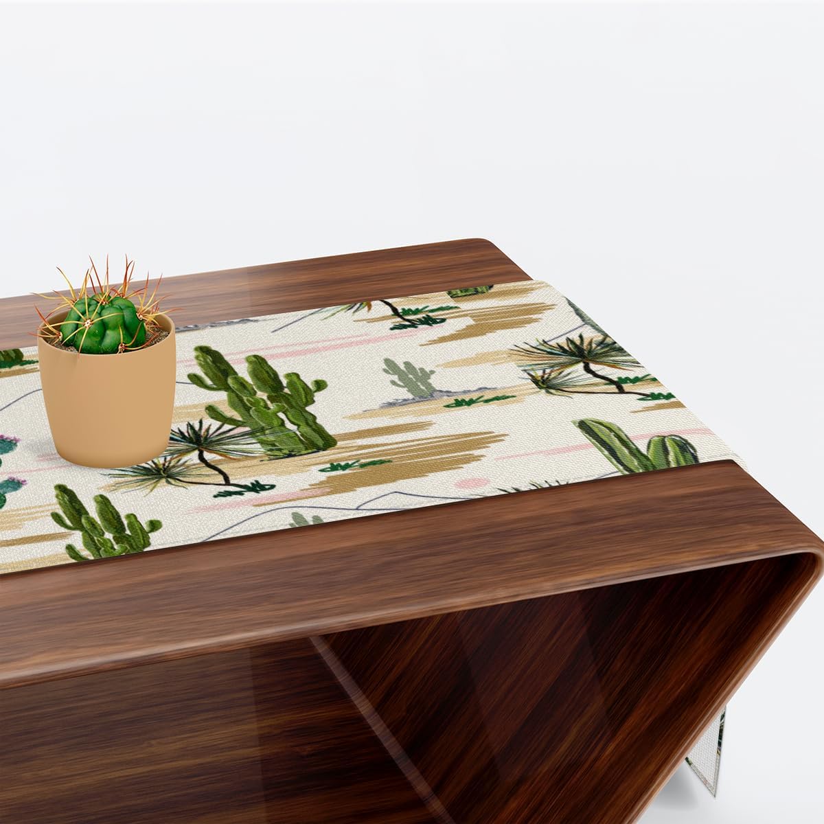 Camino de mesa con cactus de acuarela, mantel de lino rústico para cocina de granja, cena, eventos, fiesta, decoración de mesa de vacaciones, 13 x