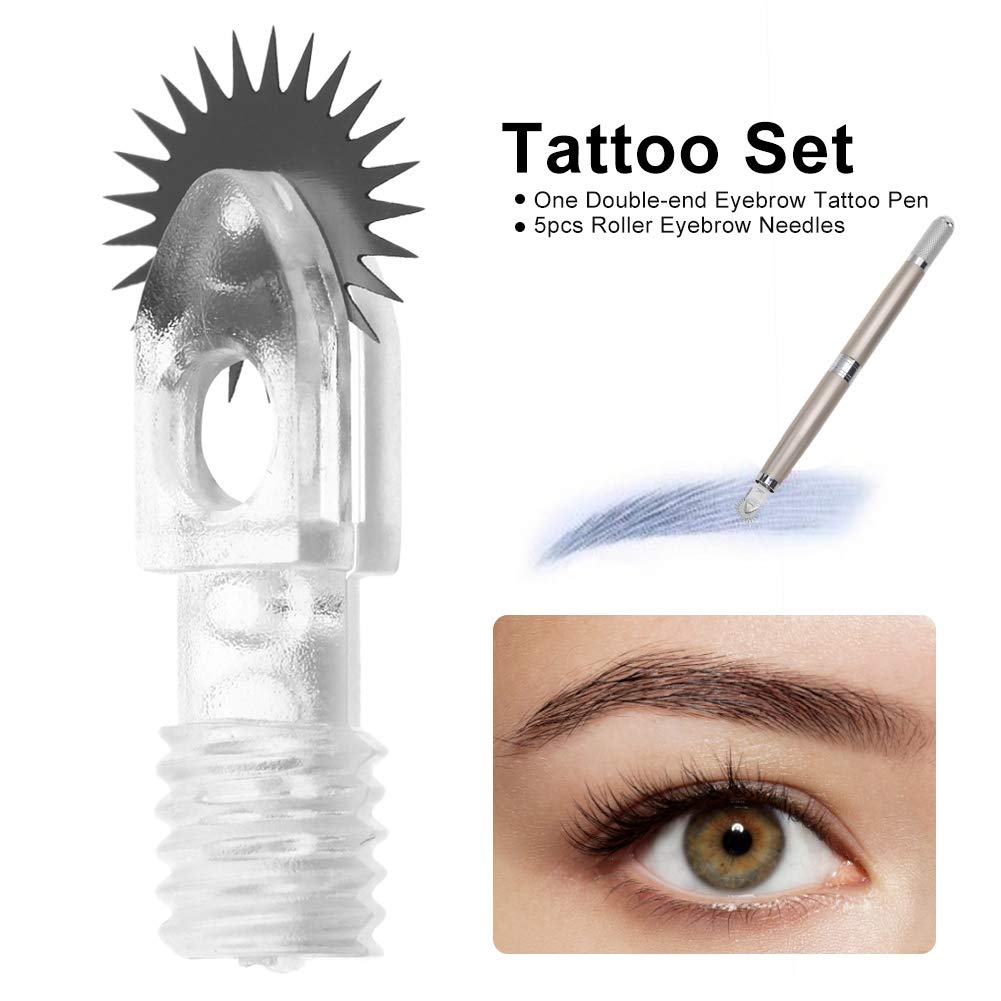ANGGREK Pluma Microblading Pluma de tatuaje de cejas de doble extremo Pluma Microblading con agujas (agujas de rodillo grandes)