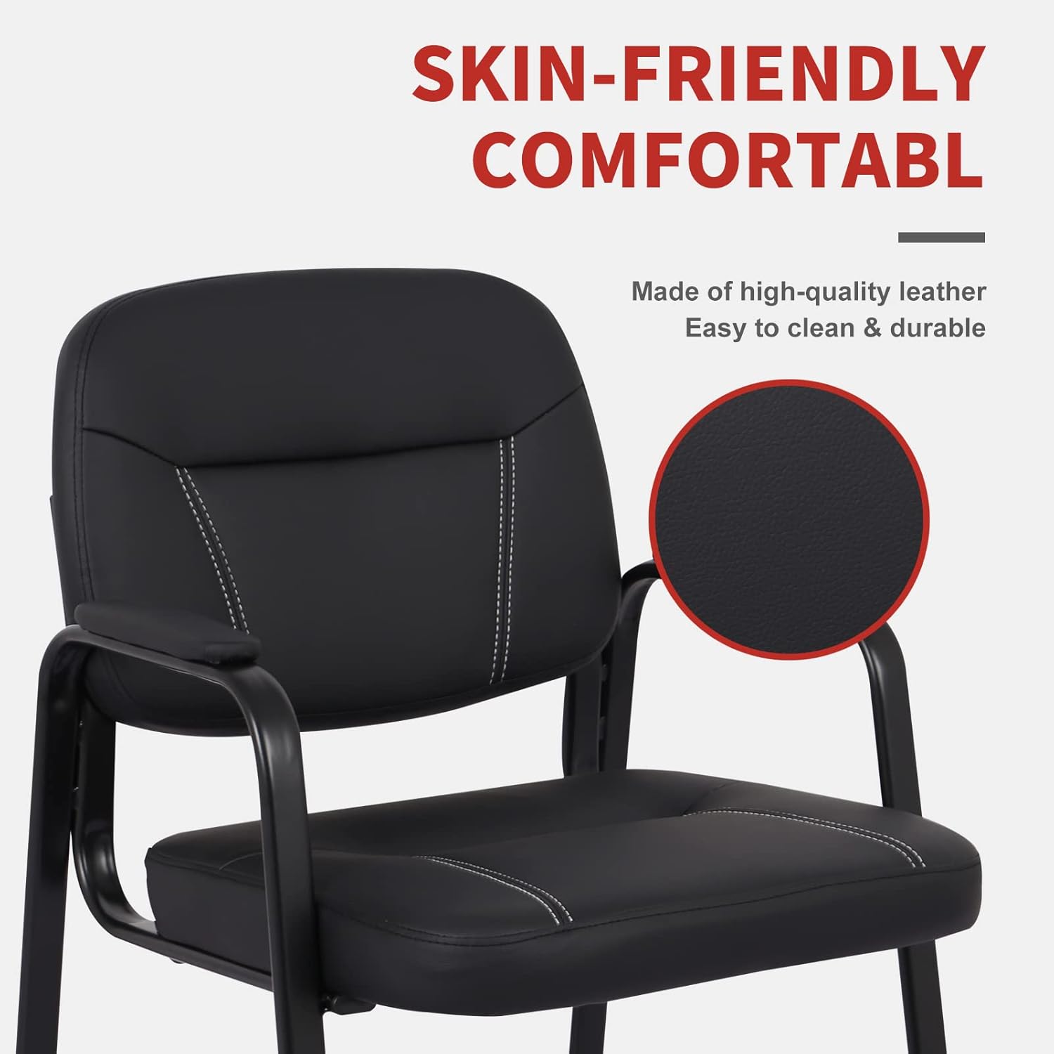 CLATINA Silla de recepción con reposabrazos acolchado de cuero regenerado, silla de invitados de estilo moderno para oficina, reuniones, sala de