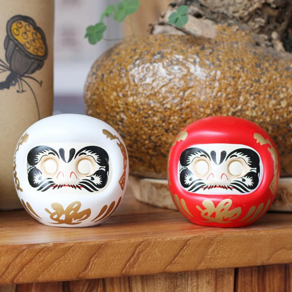 STOBOK Decoración para el hogar, caja de ahorro de muñeca japonesa Daruma de cerámica, alcancía de gato, banco de deseos, estatua zen de la suerte,