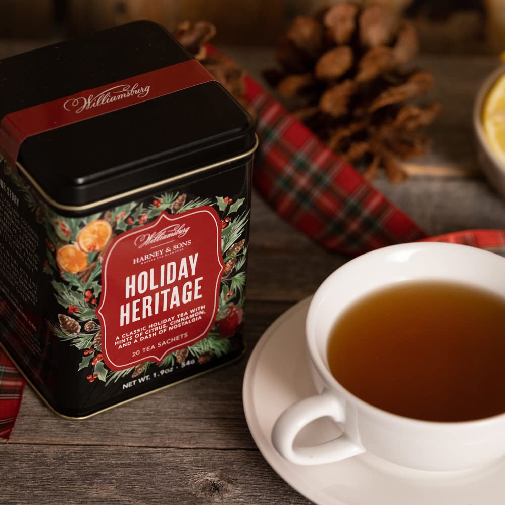 Harney & Sons Holiday Heritage Colonial Williamsburg Blend  Té negro con manzana tibia, canela y cáscara de naranja