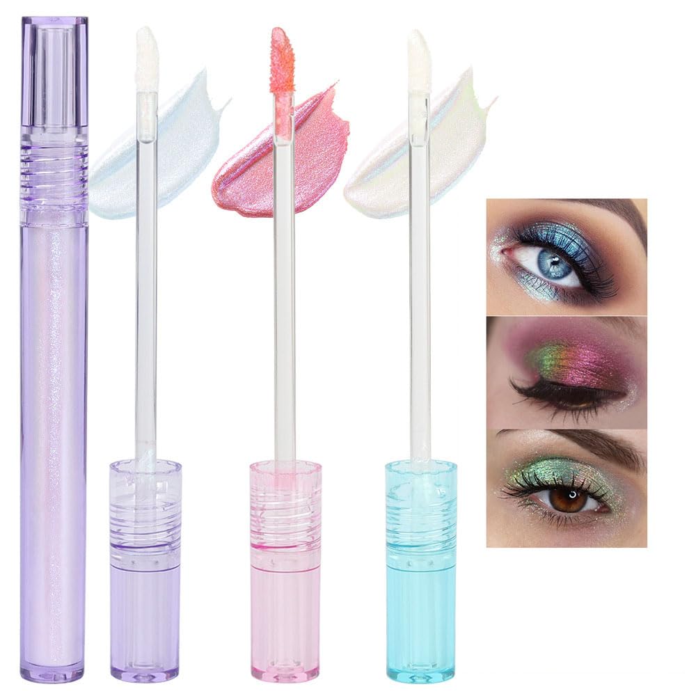 Sombra de ojos con purpurina líquida, sombra de ojos pigmentada blanca perla, rojo y azul, larga duración, secado rápido, fácil de aplicar,