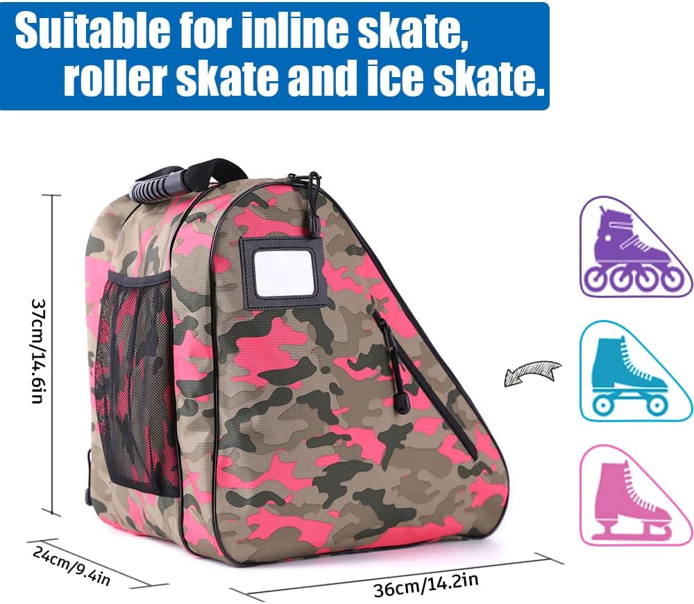 Holisogn Bolsa de hielo, en línea y patines de ruedas, bolsos premium y de moda para niños, niños, adolescentes, adultos (camuflaje rosa rojo HLS003)
