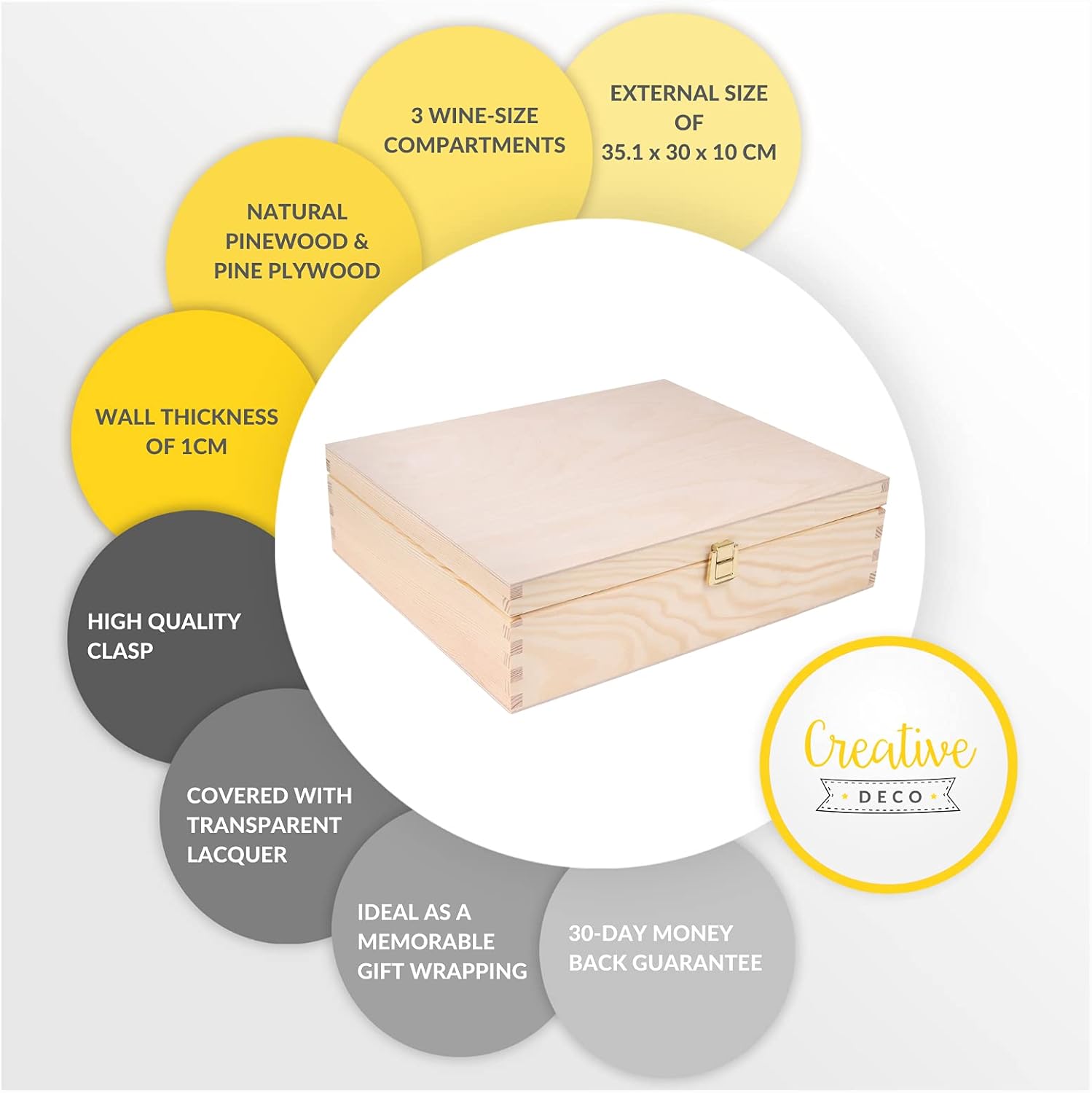 Caja de madera de vino sin pintar para almacenamiento de regalo, 3 botellas, 13.81 x 11.81 x 3.93 pulgadas, soporte de madera natural, caja de lujo