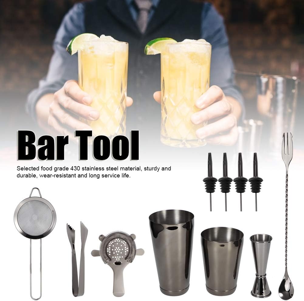 Kit de camarero de 11 piezas, juego de coctelera, multifunción de acero inoxidable profesional, juego de herramientas de coctelera profesional,