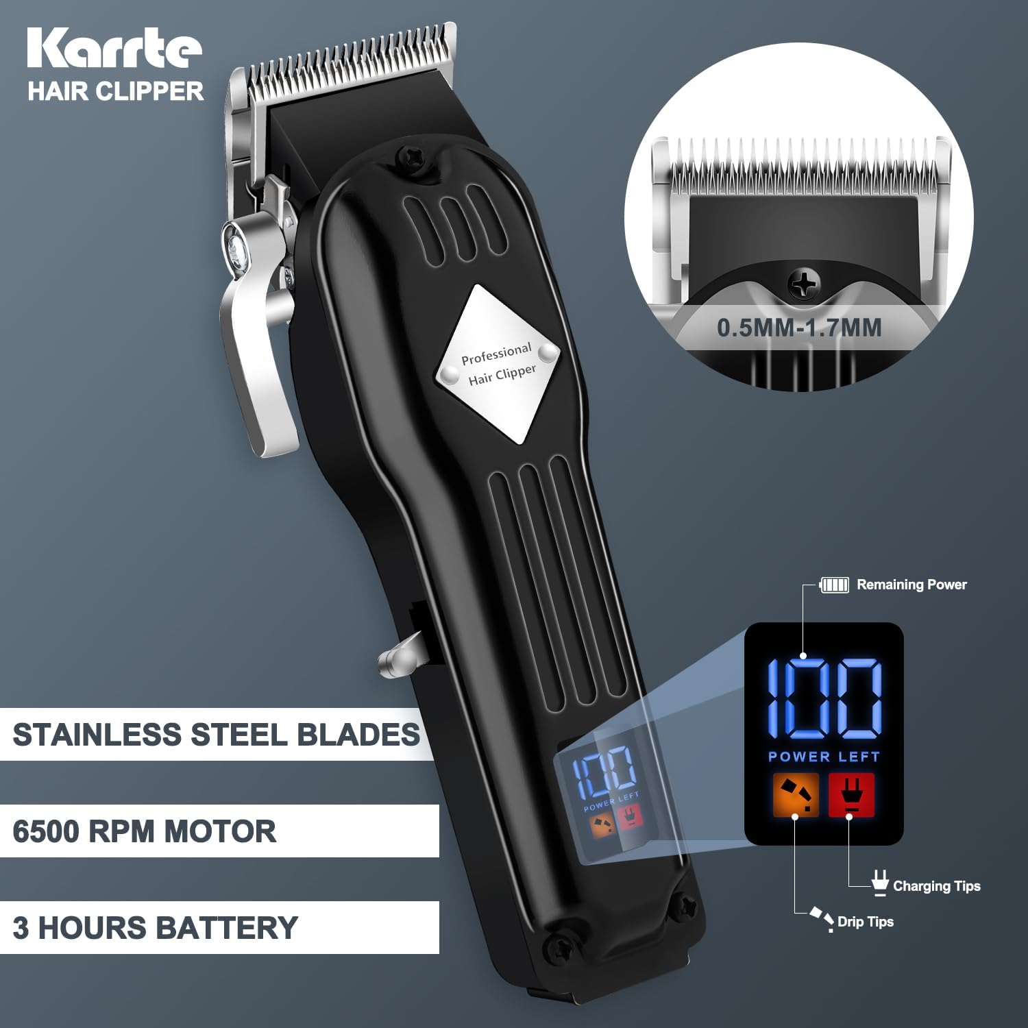 Karrte Kit profesional de cortapeloscortadora de pelobarba para hombres, kit de peluquería para cortadora de pelo (negro)