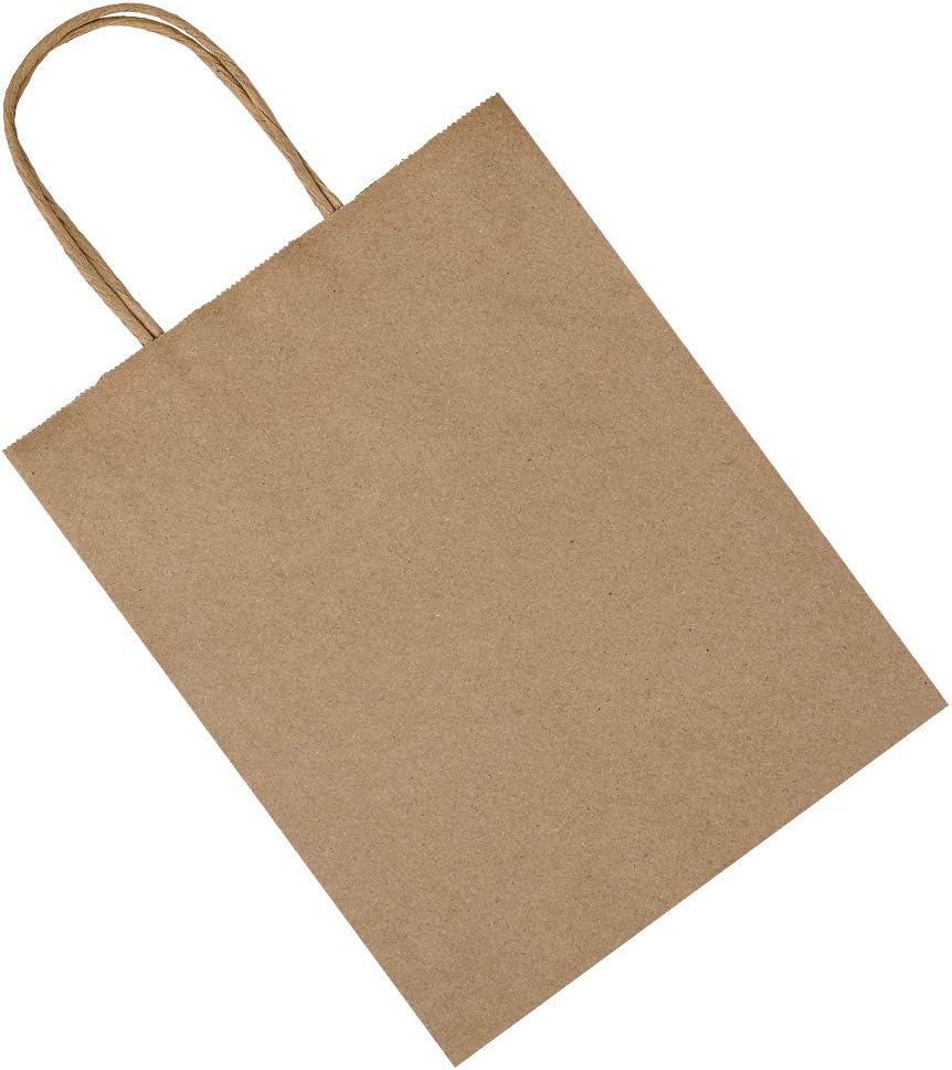 bagmad Cada 100 bolsas de papel de regalo marrón y verde de 8 x 4.75 x 10 pulgadas con asas