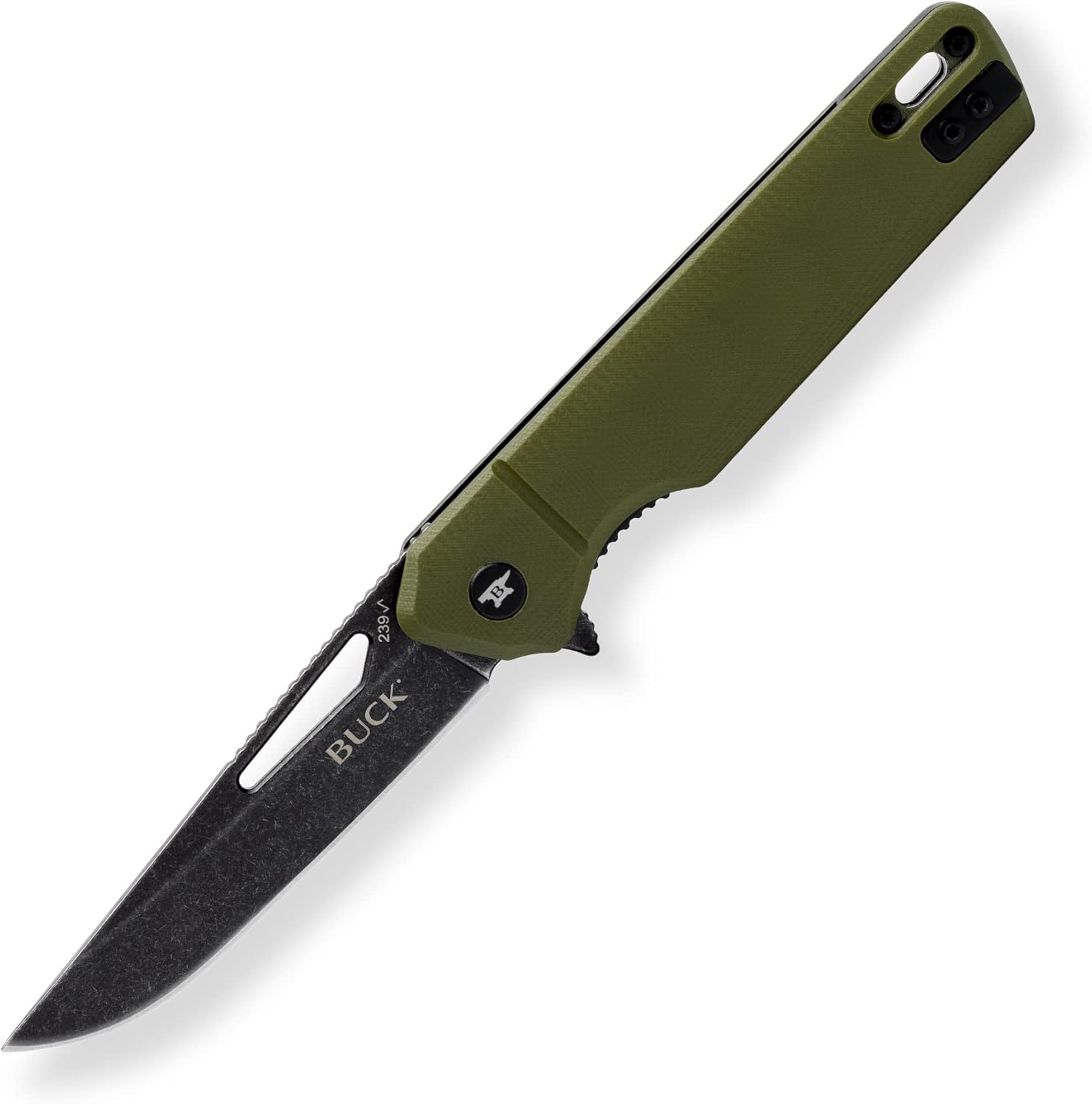 Buck Knives Cuchillo de bolsillo plegable de infusión 239 con hoja Tanto modificada Stonewash, mango G10, clip de bolsillo