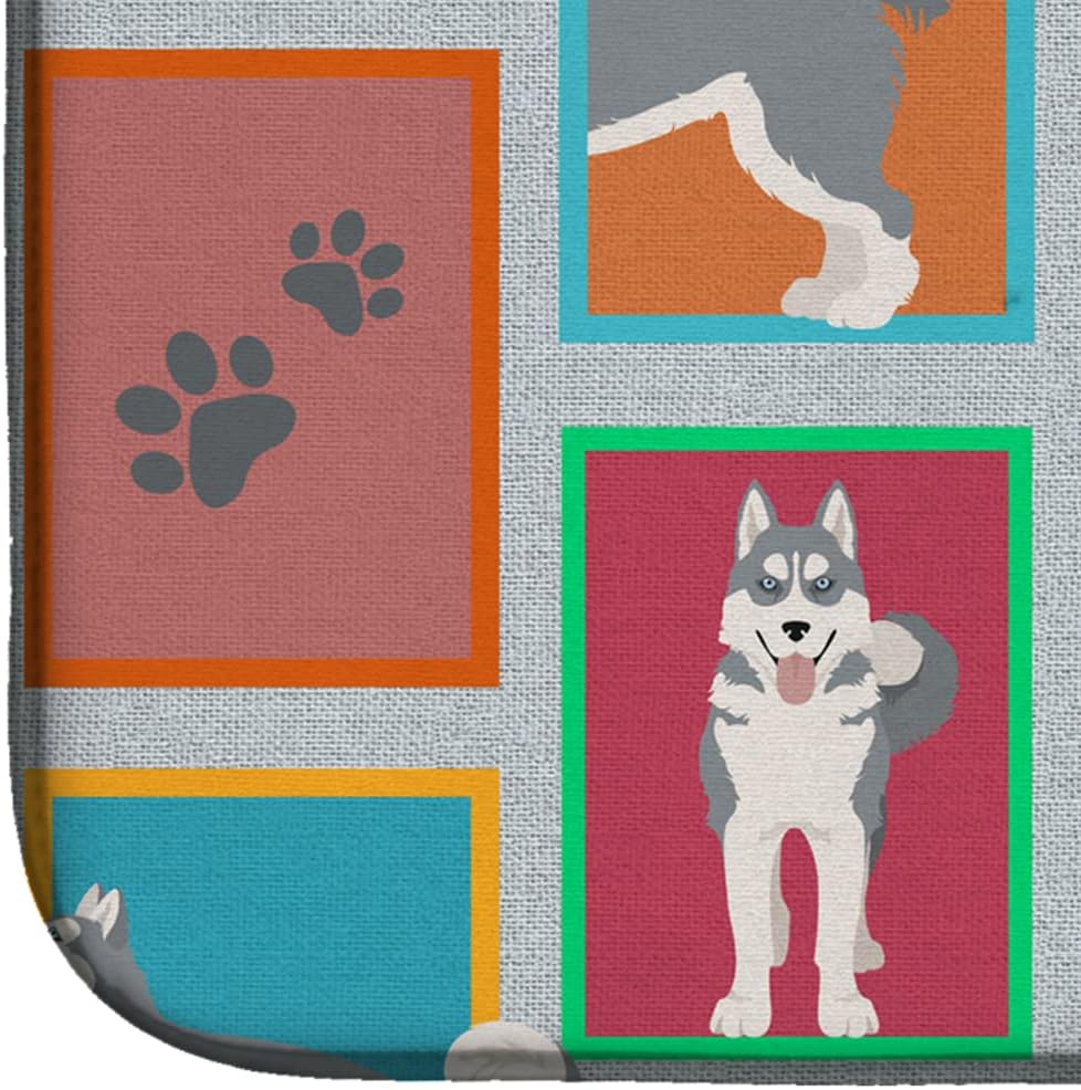 Caroline’s Treasures MLM1159DDM – Tapete de secado de platos de Husky siberiano gris absorbente para secado de platos para encimera de cocina,