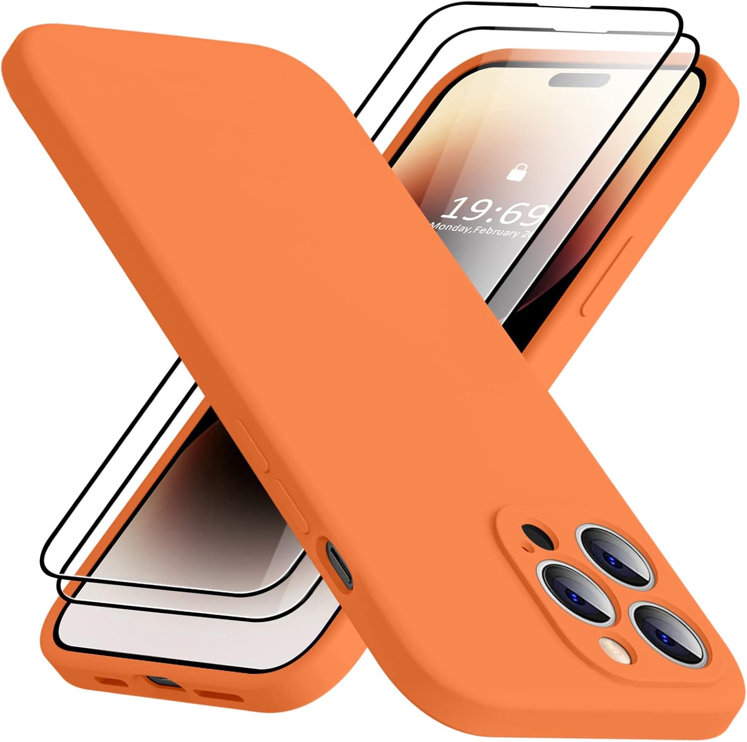 TISOOG Funda compatible con iPhone 14 Pro para mujer, con 2 protectores de pantalla de vidrio templado 9H, protección de cámara forro de microfibra