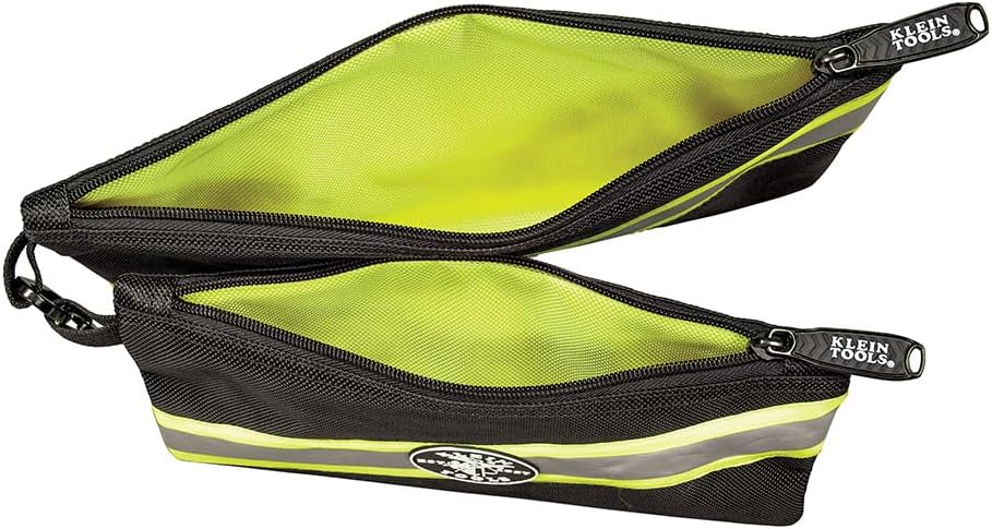 Klein Tools 55599 Bolsas con cremallera, bolsas de herramientas de alta visibilidad, tejido balístico 1680d resistente, negro, gris reflectante,