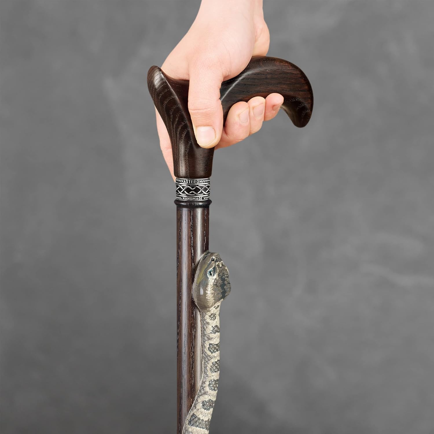 Bastón de serpiente de cascabel pintado a mano personalizado para hombres y mujeres, bastón único de madera tallado serpiente