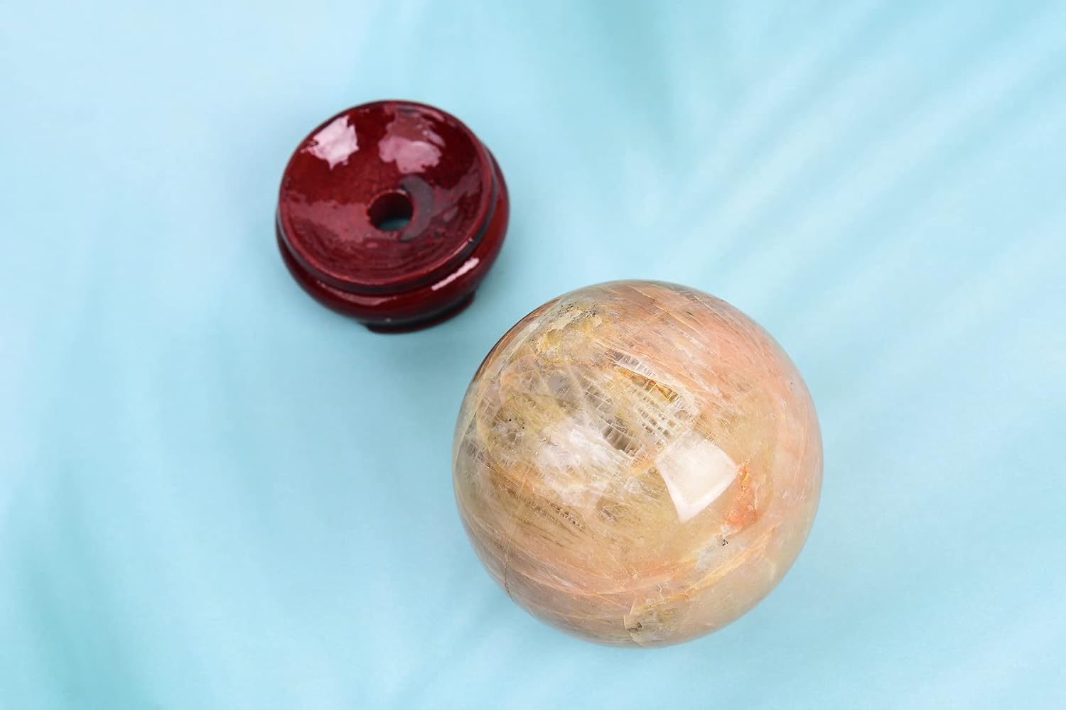 AMOYSTONE Bola de cristal grande de piedra lunar naranja natural, bola de cristales curativos, bola de adivinación de piedra pulida, bola decorativa
