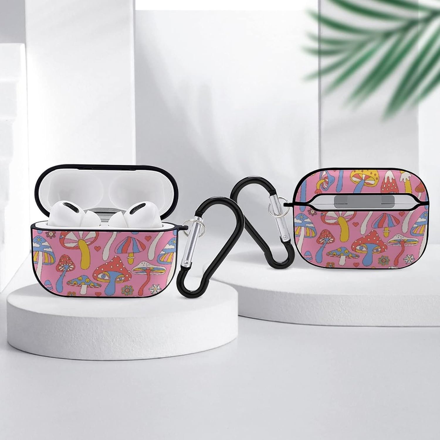 Divertida funda para Airpods Pro con estampado de hongos mágicos locos con llavero, protección completa, duradera, a prueba de golpes, funda rígida