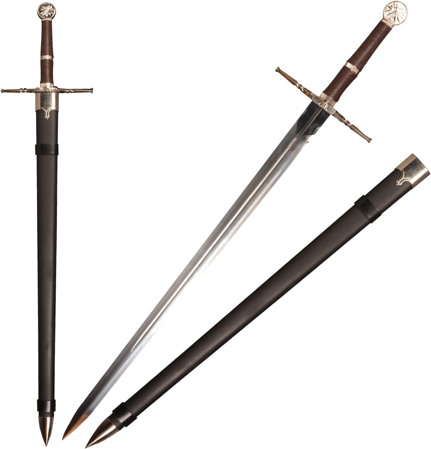 Espada TW de acero al carbono de metal real, juego de cosplay Prop Espada de plata de Geralt, espada de lobo blanco, espada medieval occidental,