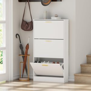 JOZZBY Armario de almacenamiento de zapatos con 3 cajones abatibles, organizador de zapatos estrecho independiente para entrada, pasillo, sala de JOZZBY Armario de almacenamiento de zapatos con 3 cajones abatibles, organizador de zapatos estrecho independiente para entrada, pasillo, sala de