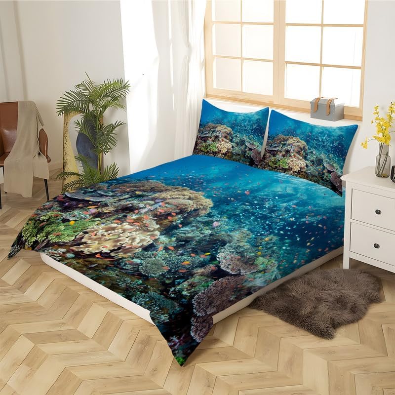 Juego de funda de edredón tamaño individual con estampado de paisaje azul oscuro, funda de edredón de microfibra suave y 2 fundas de almohada de 20