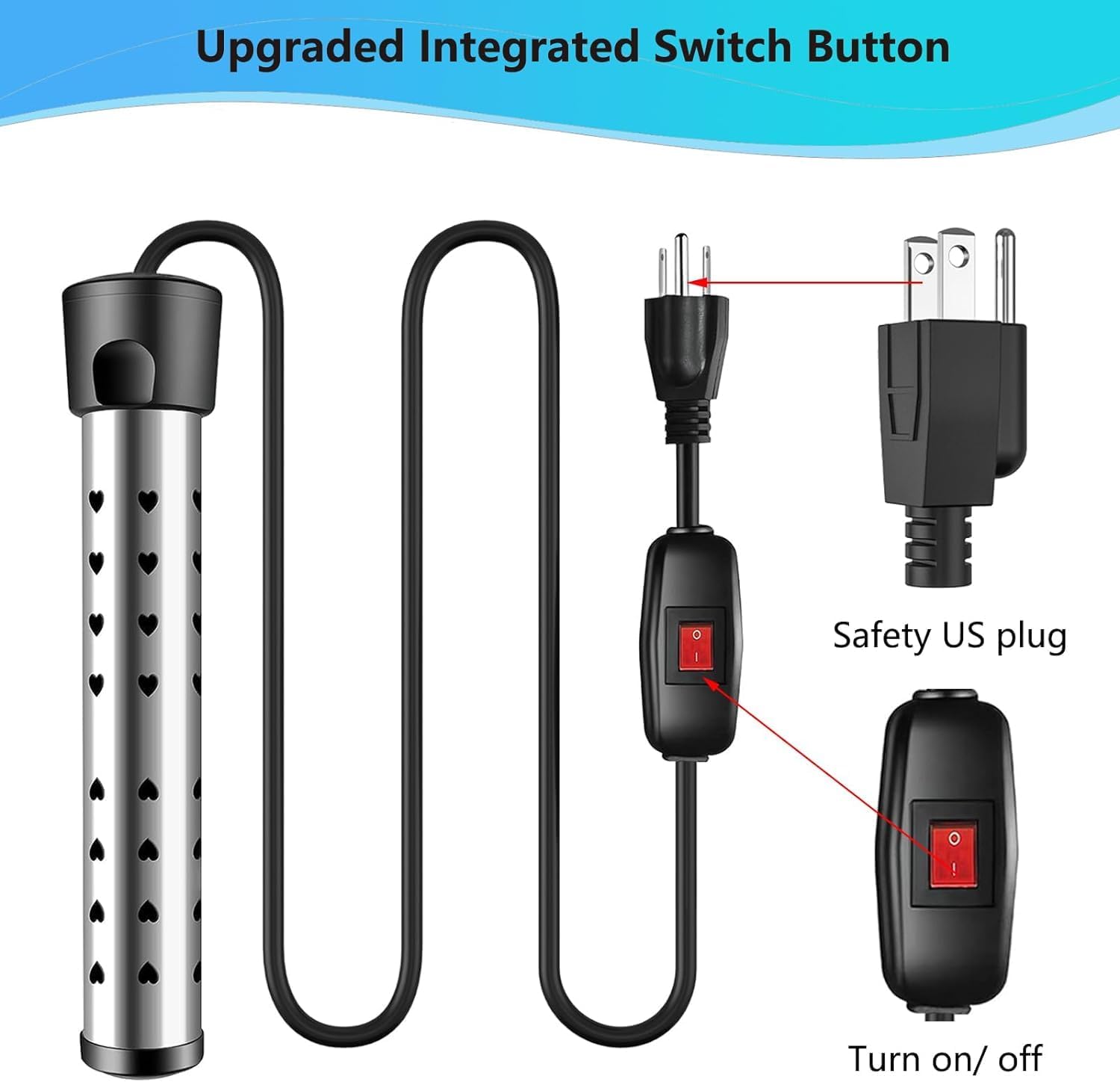 Calentador de piscina de 1500 W para piscina inflable sobre el suelo, calentador de agua de inmersión para bañera con control termostático e