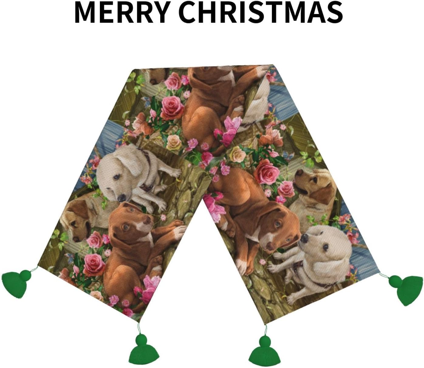 Camino de mesa de Navidad con perros lindos para decoración de mesa de comedor, decoración de Navidad para interiores, decoración del hogar, caminos