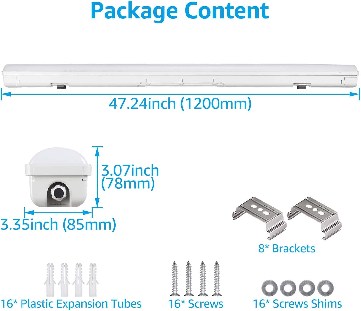 LEONLITE Luz LED hermética de vapor de 4 pies, 70 W, 9000 lúmenes, 5000 K, 100-277 V, 0-10 V, regulable, a prueba de vapor, lámpara LED impermeable