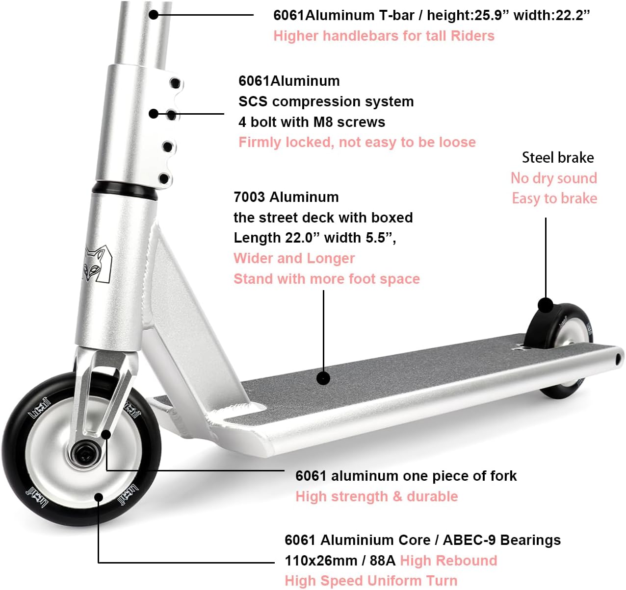 Limit LMT71AZ Pro Street Scooters con extremos en caja, el mejor scooter de acrobacias BMX de estilo libre, perfecto para adultos altos y