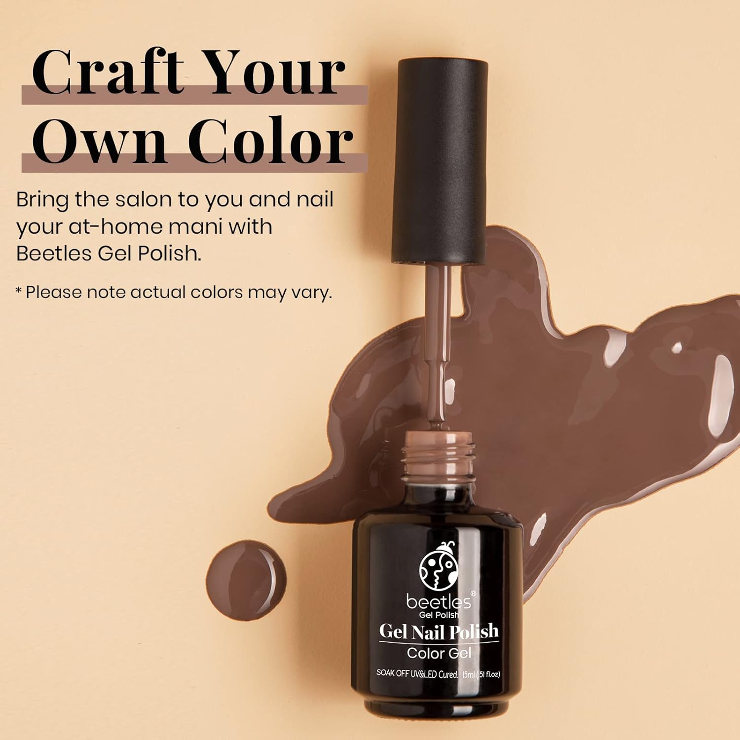 Beetles – Esmalte de uñas de gel, 1 unidad de 0.5 onzas líquidas, color gris y marrón, lámpara de uñas UV, esmalte de uñas LED, arte de uñas, salón
