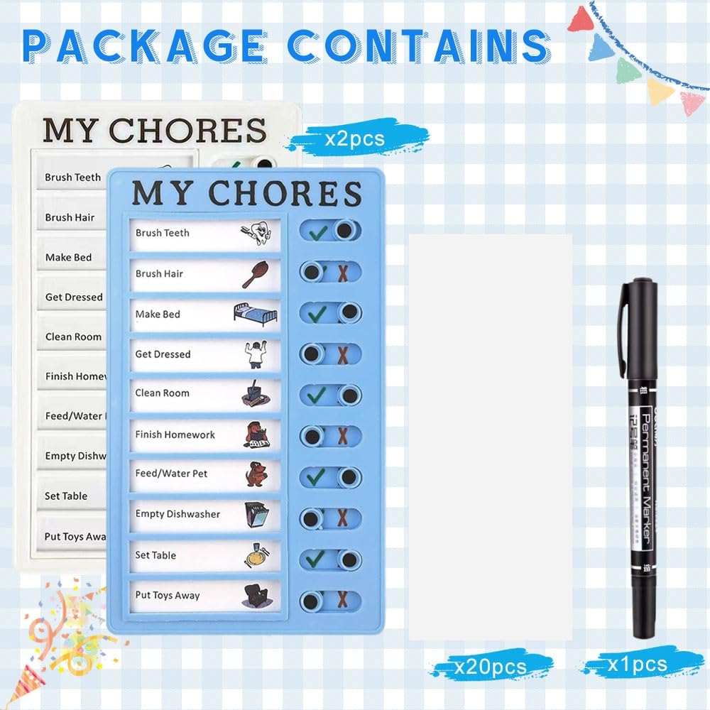 2 piezas de notas de tabla de tareas portátiles para varios niños, tabla deslizante My Chores Slider List Tableros de plan con 10 tarjetas