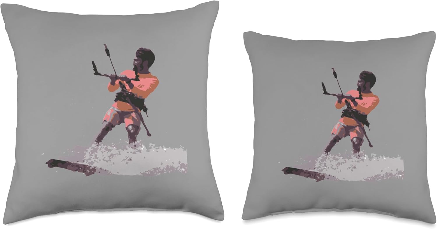 Kitesurf Gifts and Surf Lover Tees by taiche Kitesurfing Enthusiast Riding A Wave Illustration Throw Pillow, 18×18, Multicolor