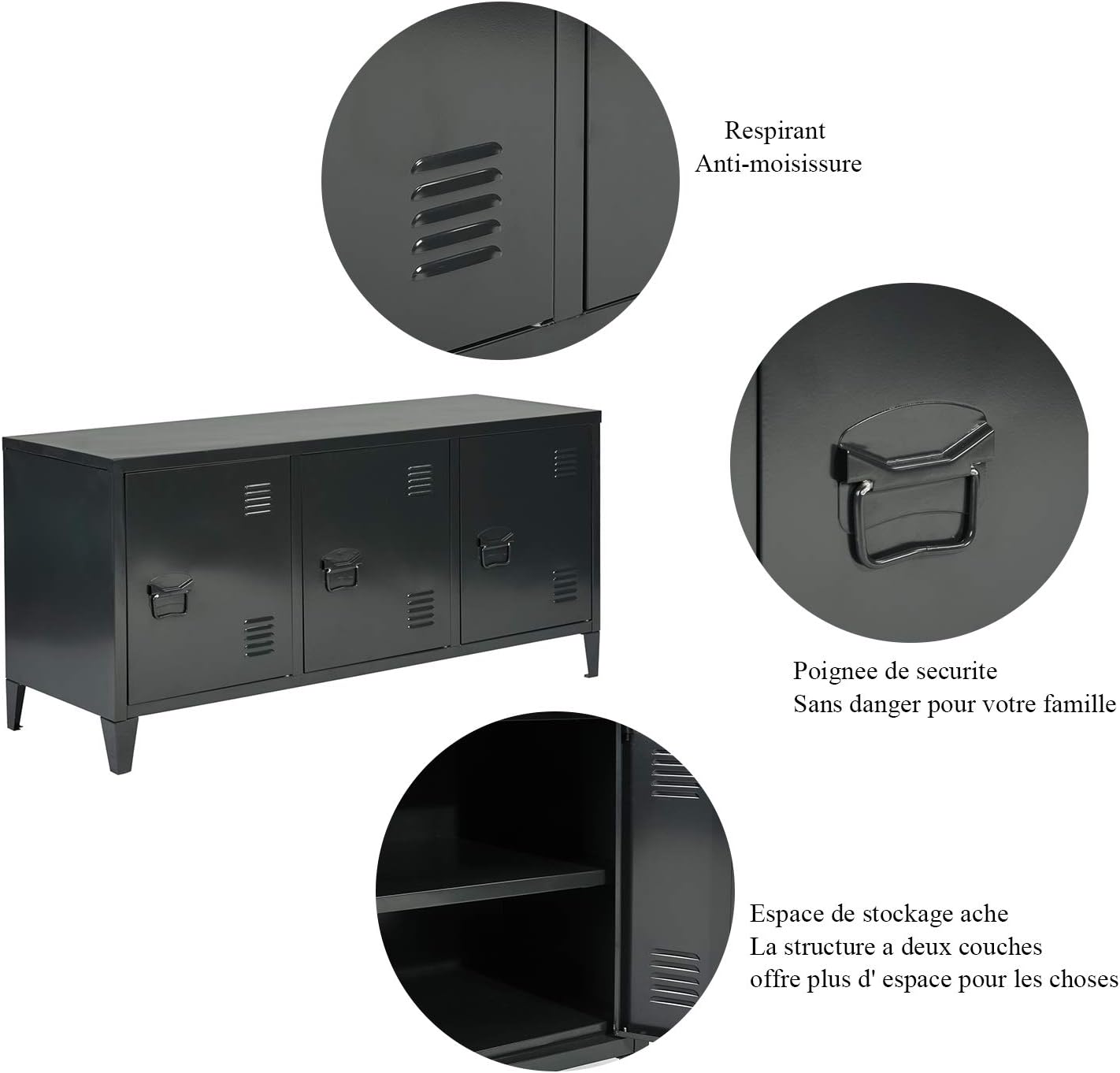 HouseinBox – Armario de almacenamiento de archivos para oficina (metal, 3 puertas, 3 en 1, 2 estantes, patas desmontables)